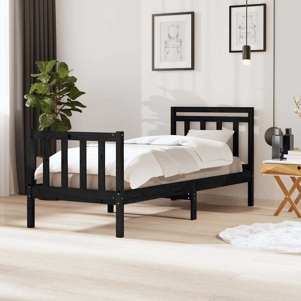 vidaXL рамка за легло черна 75x190 см Small Single дърво масив