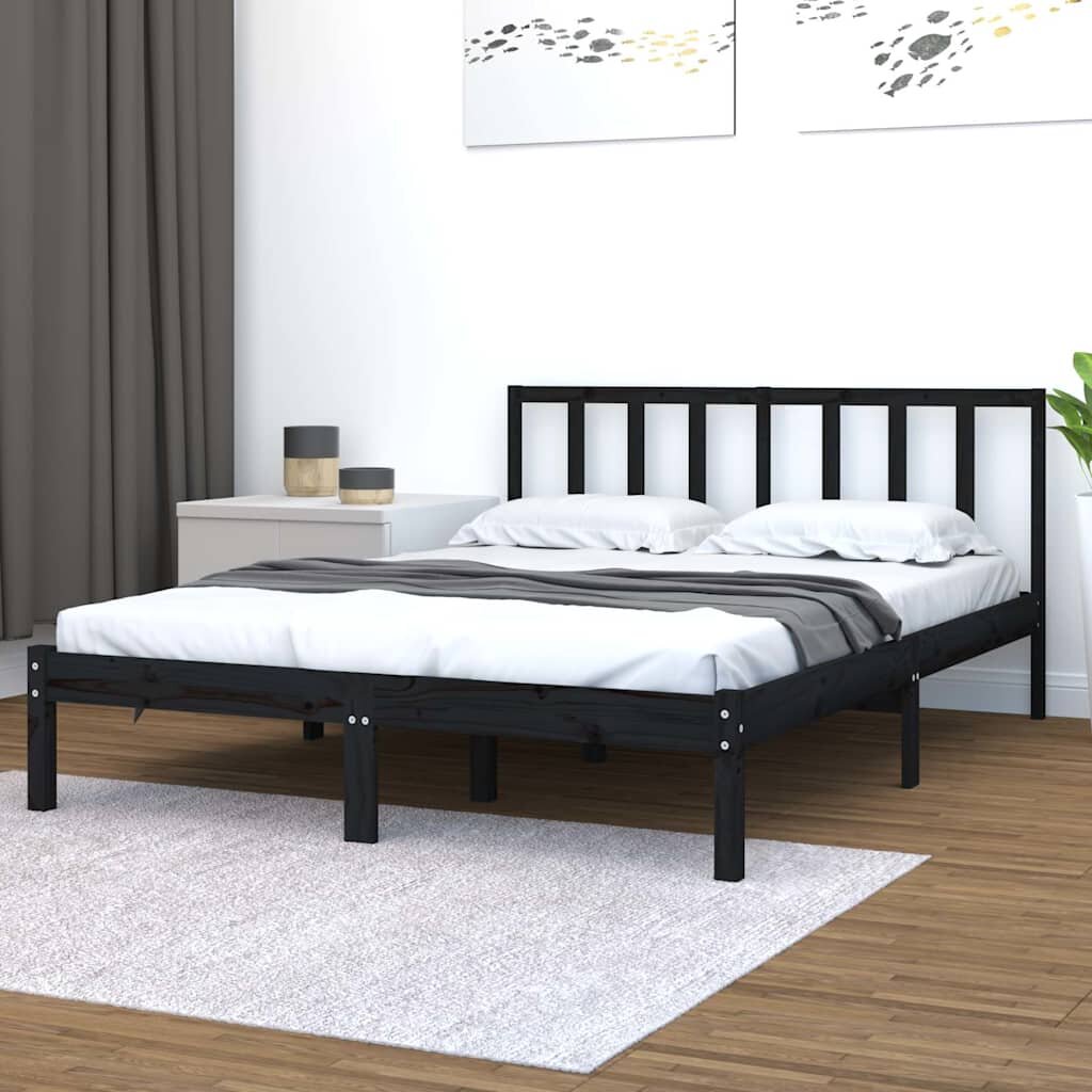 vidaXL Рамка за легло черна бор масив 150x200 cм King Size