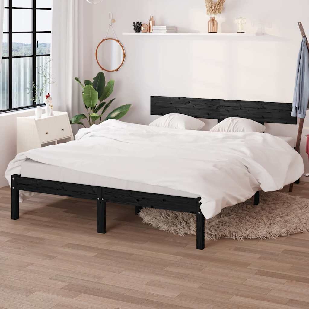vidaXL Рамка за легло черна дърво масив 120x190 см Small Double