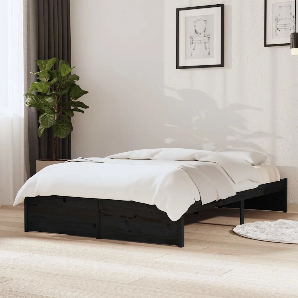 vidaXL Рамка за легло черна дърво масив 120x190 см Small Double