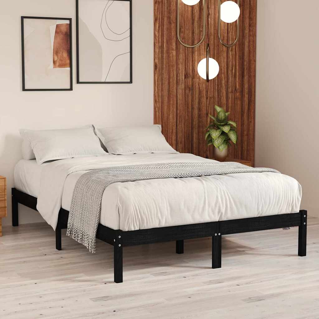 vidaXL Рамка за легло черна дърво масив 135x190 cм Double
