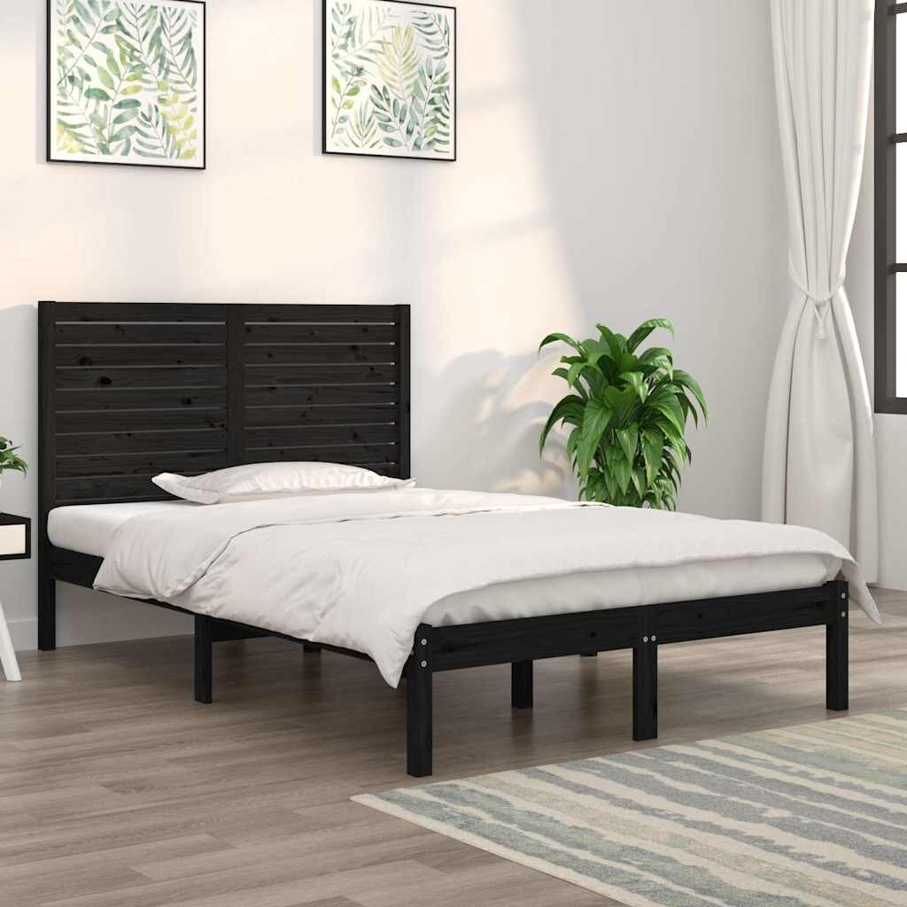 vidaXL Рамка за легло черна дърво масив 135x190 cм Double