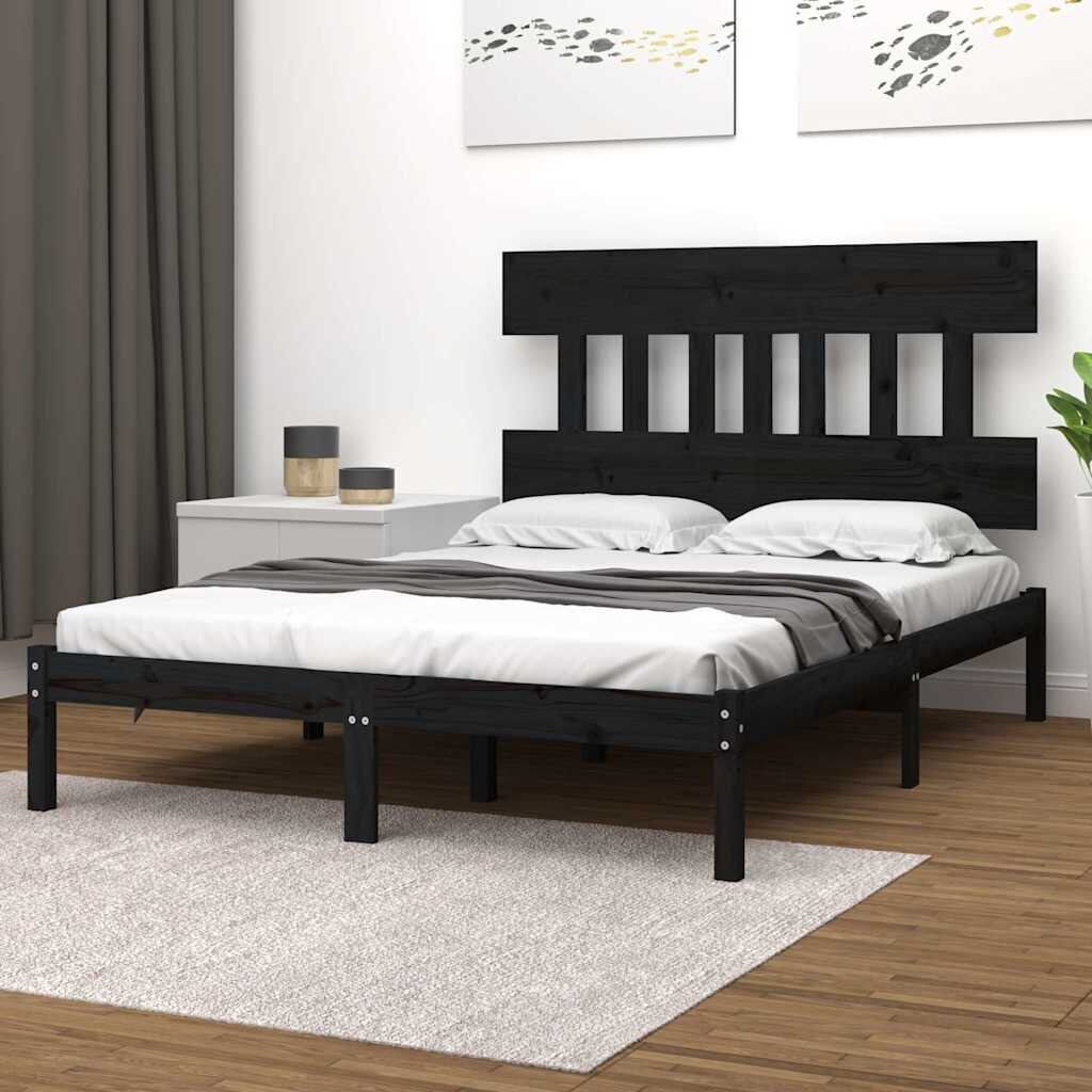 vidaXL Рамка за легло черна дърво масив 140х190 см