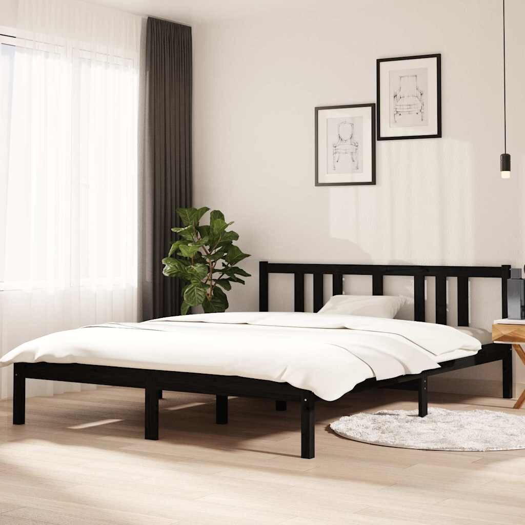 vidaXL Рамка за легло черна дърво масив 150x200 cм King Size