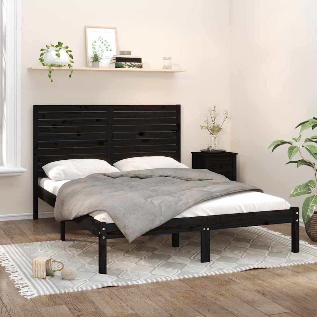 vidaXL Рамка за легло черна дърво масив 150x200 cм King Size