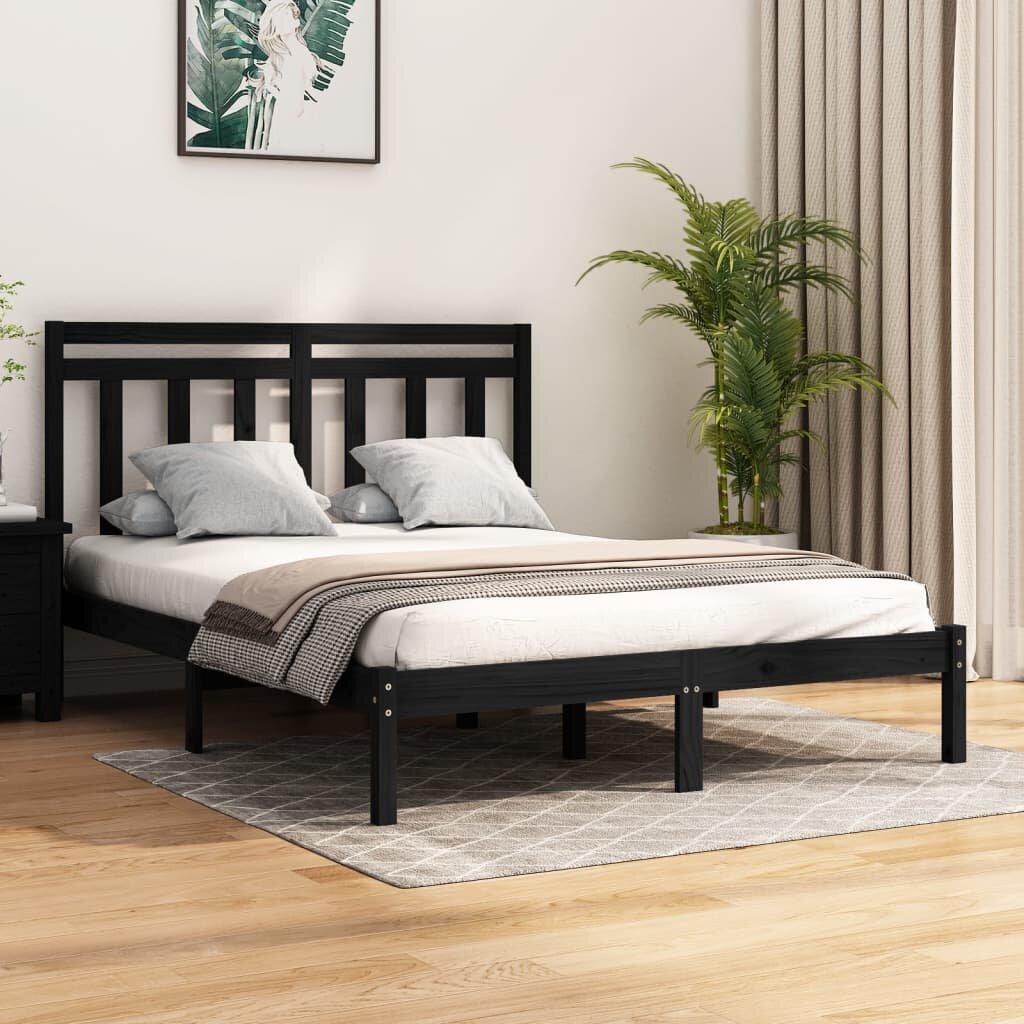 vidaXL Рамка за легло черна дърво масив 150x200 cм King Size