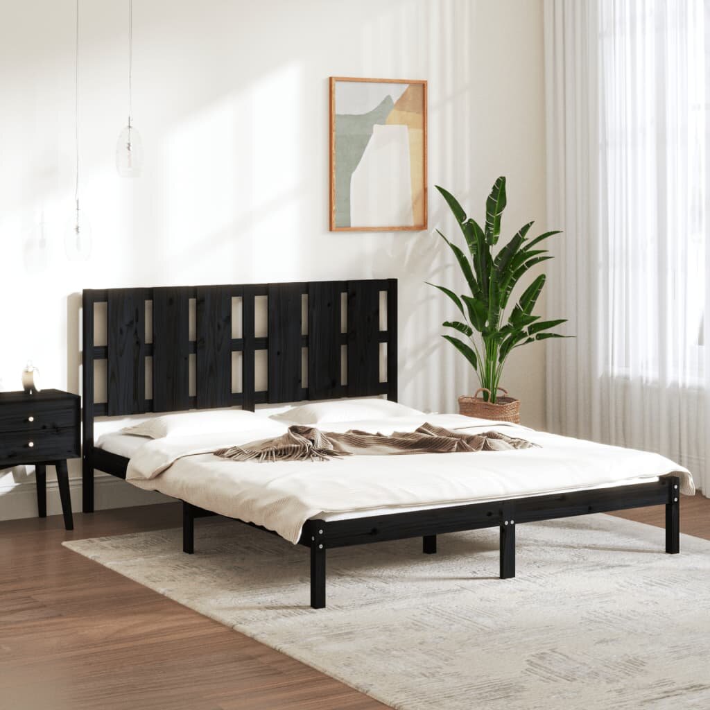 vidaXL Рамка за легло черна дърво масив 150x200 cм King Size