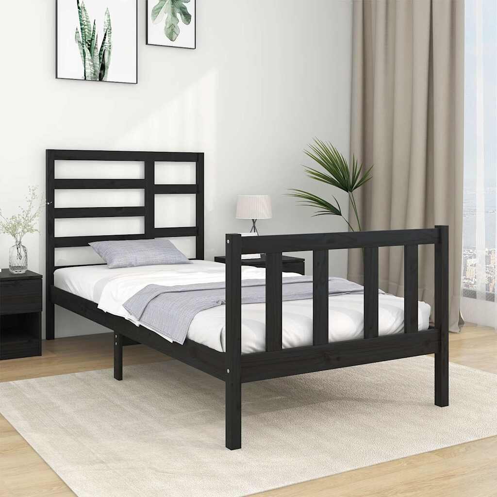 vidaXL Рамка за легло черна масивно дърво 75x190 см Small Single