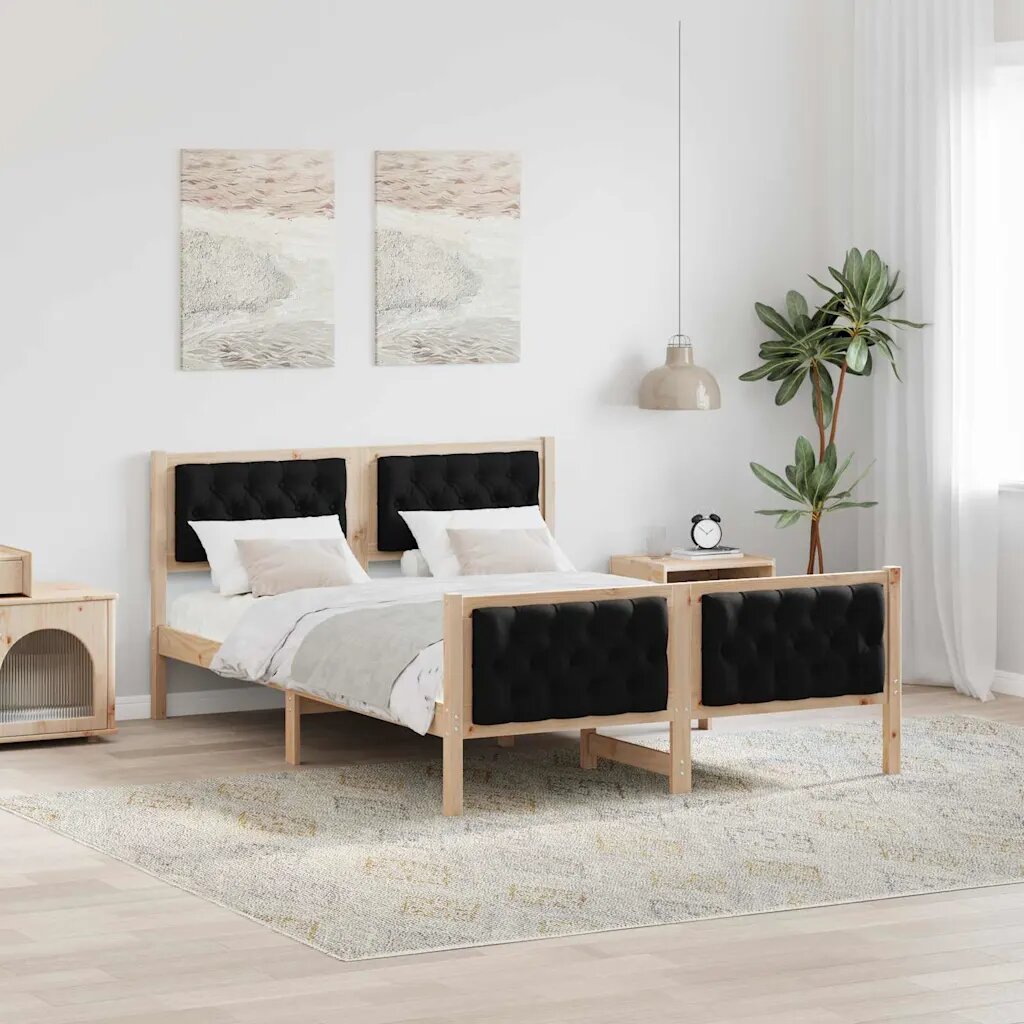 vidaXL Рамка за легло Черно 140 x 200 cm Солидно борово дърво