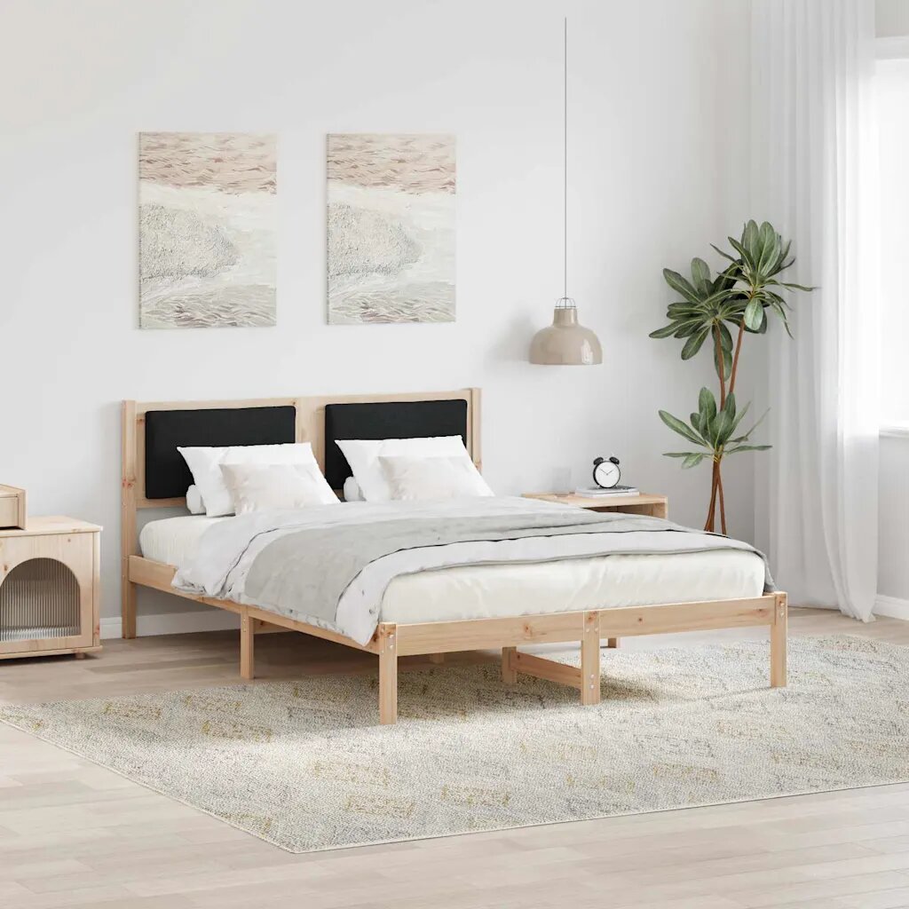 vidaXL Рамка за легло Черно 150 x 200 cm Солидно борово дърво