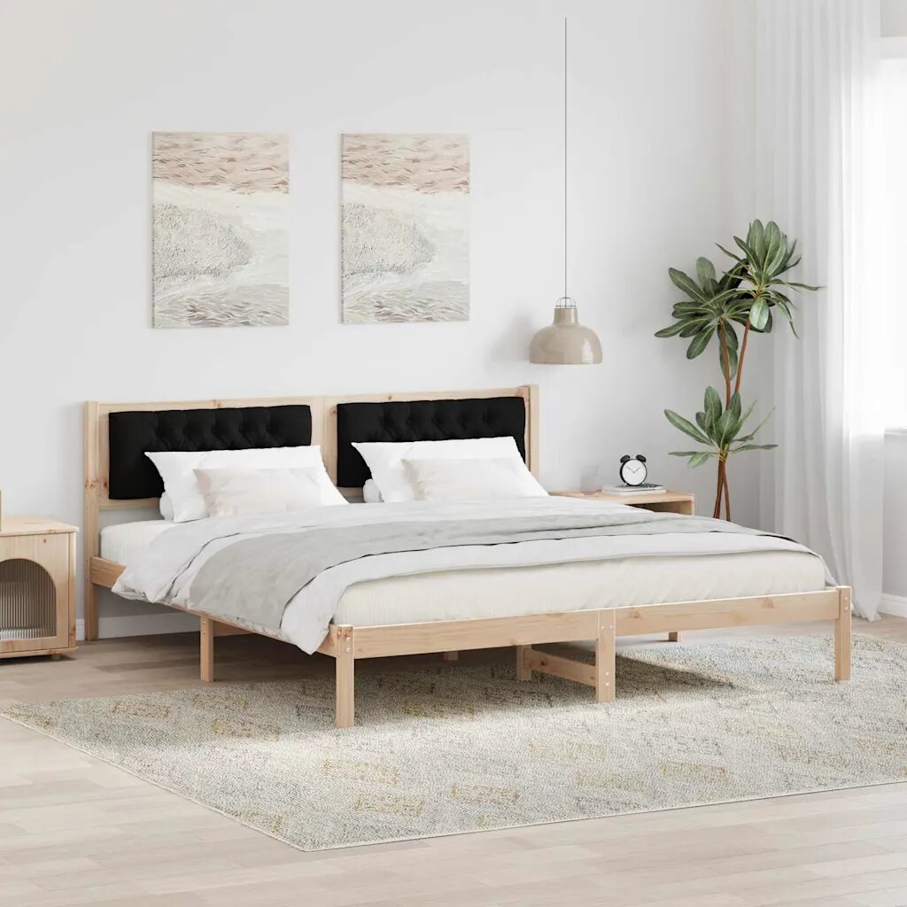vidaXL Рамка за легло Черно 160 x 200 cm Солидно борово дърво