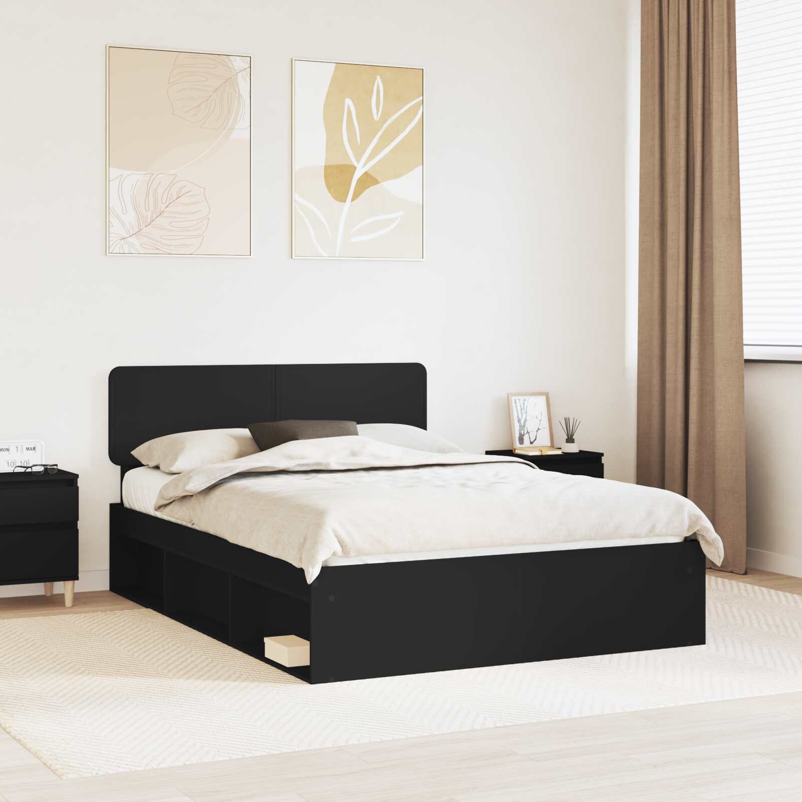vidaXL Рамка за легло Черно 160 x 200 cm Солидно борово дърво