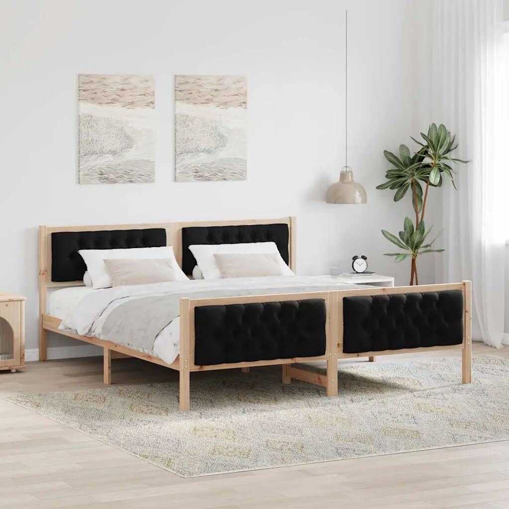 vidaXL Рамка за легло Черно 180 x 200 cm Солидно борово дърво