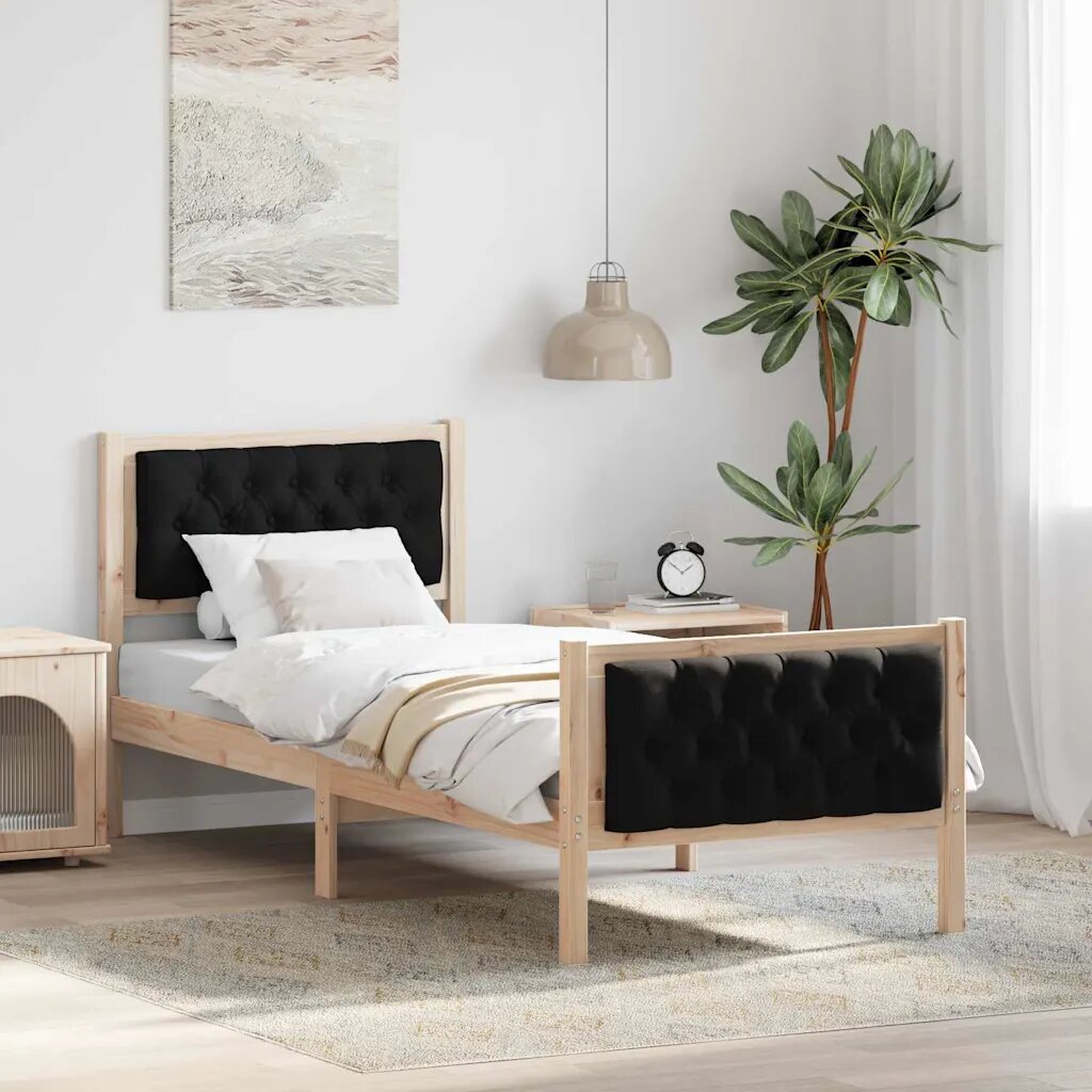 vidaXL Рамка за легло Черно 75 x 190 cm Солидно борово дърво