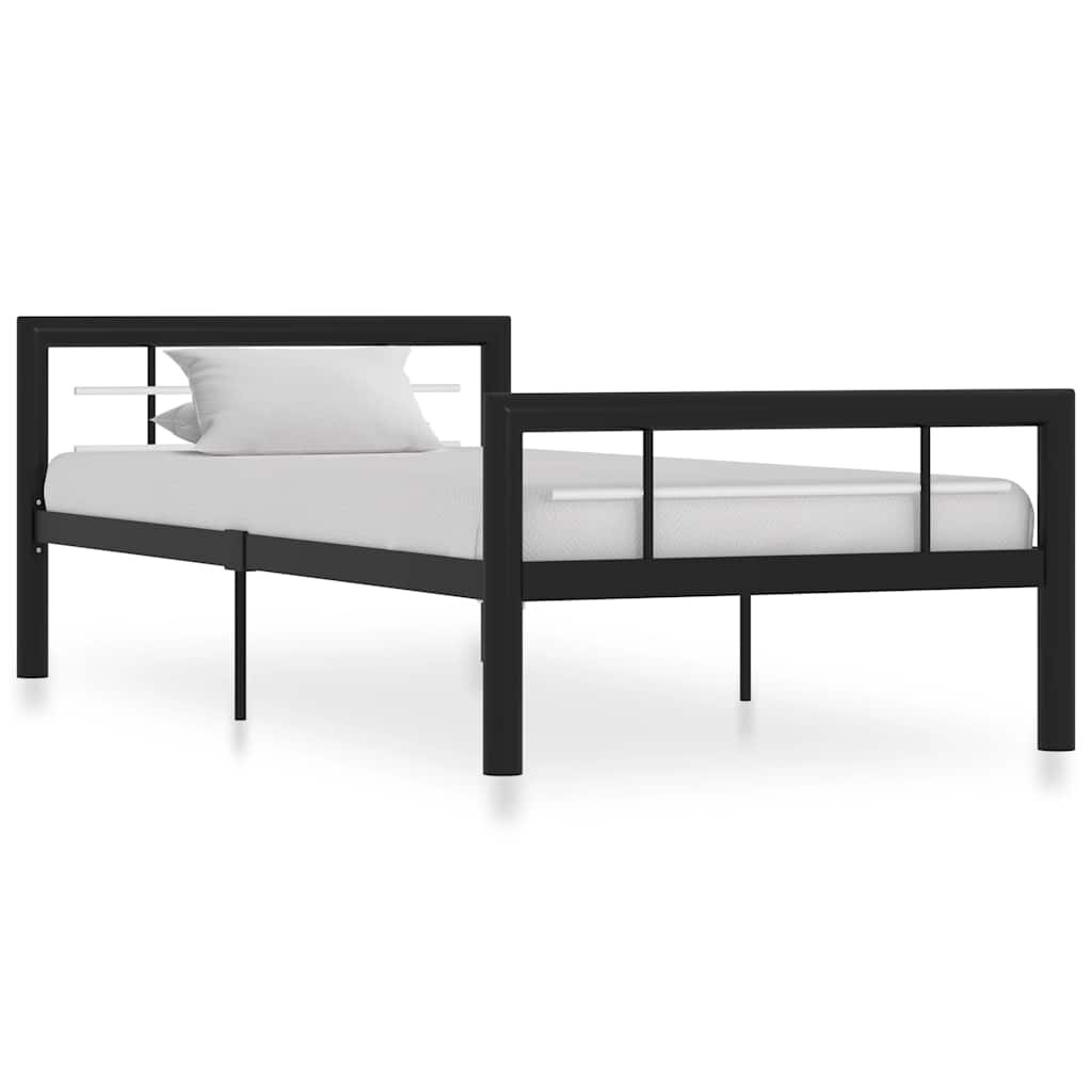 vidaXL Рамка за легло черно и бяло метал 100x200 cм