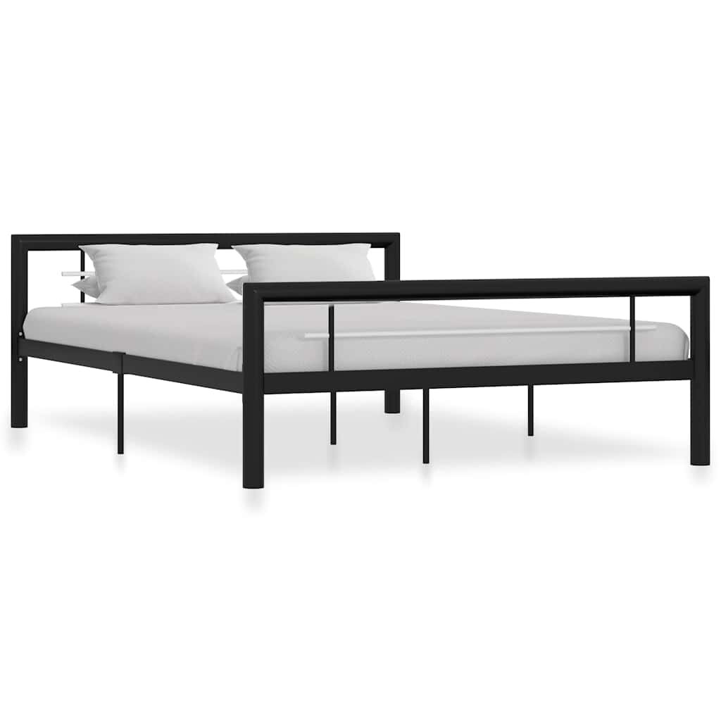 vidaXL Рамка за легло черно и бяло метал 120x200 cм