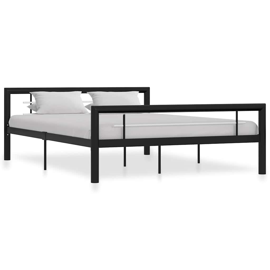 vidaXL Рамка за легло черно и бяло метал 140x200 cм