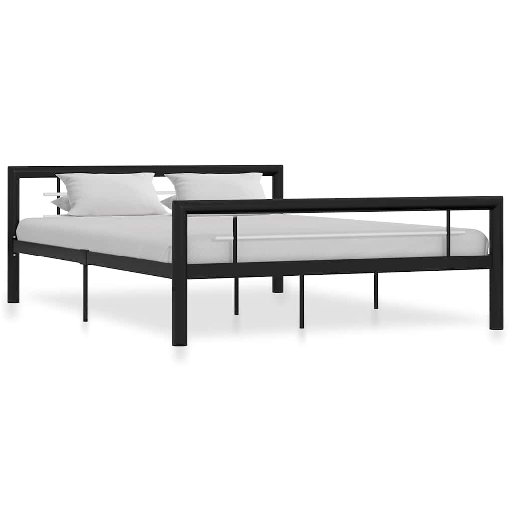 vidaXL Рамка за легло черно и бяло метал 160x200 см