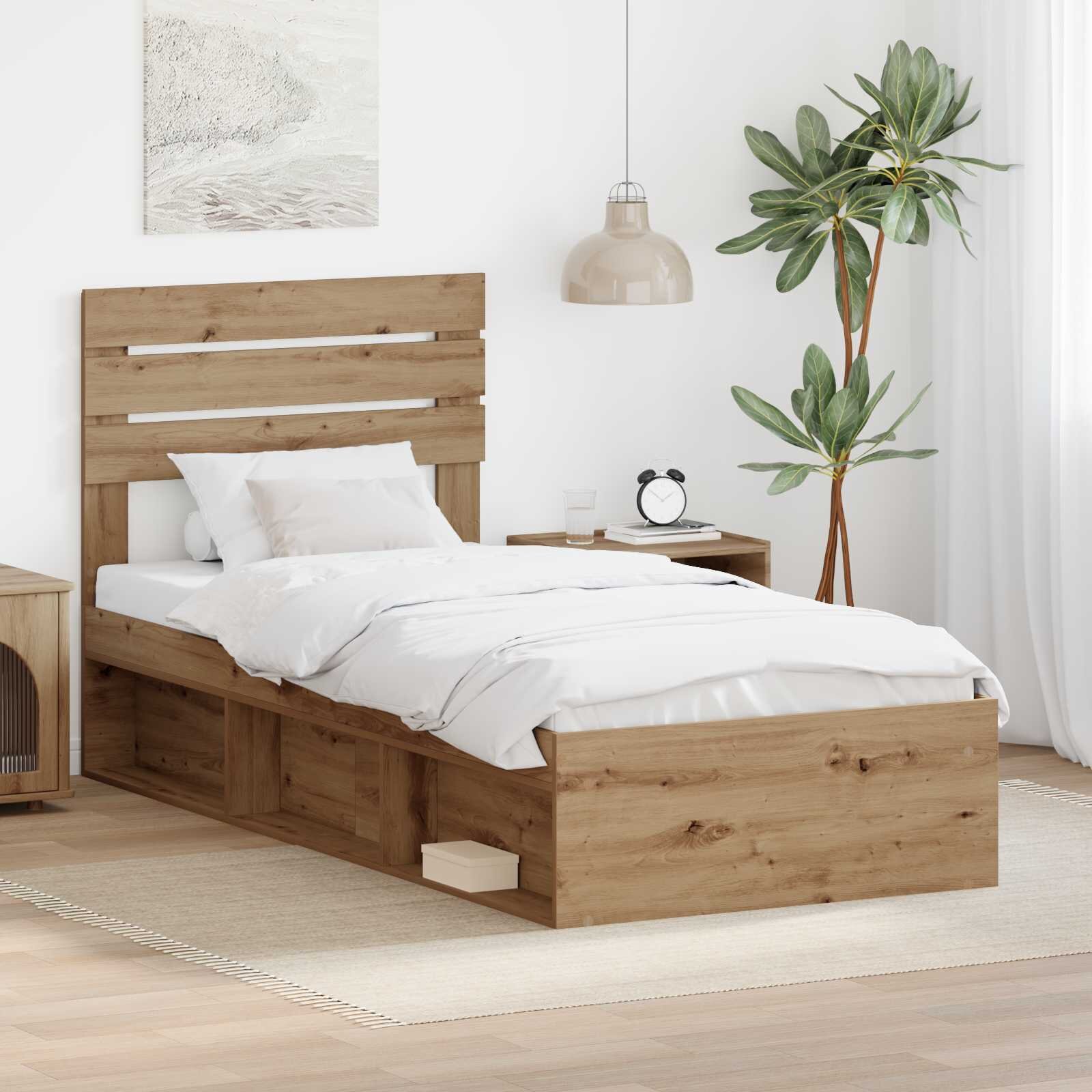 vidaXL Рамка за легло Дъб артизан 90 x 190 cm Солидно борово дърво