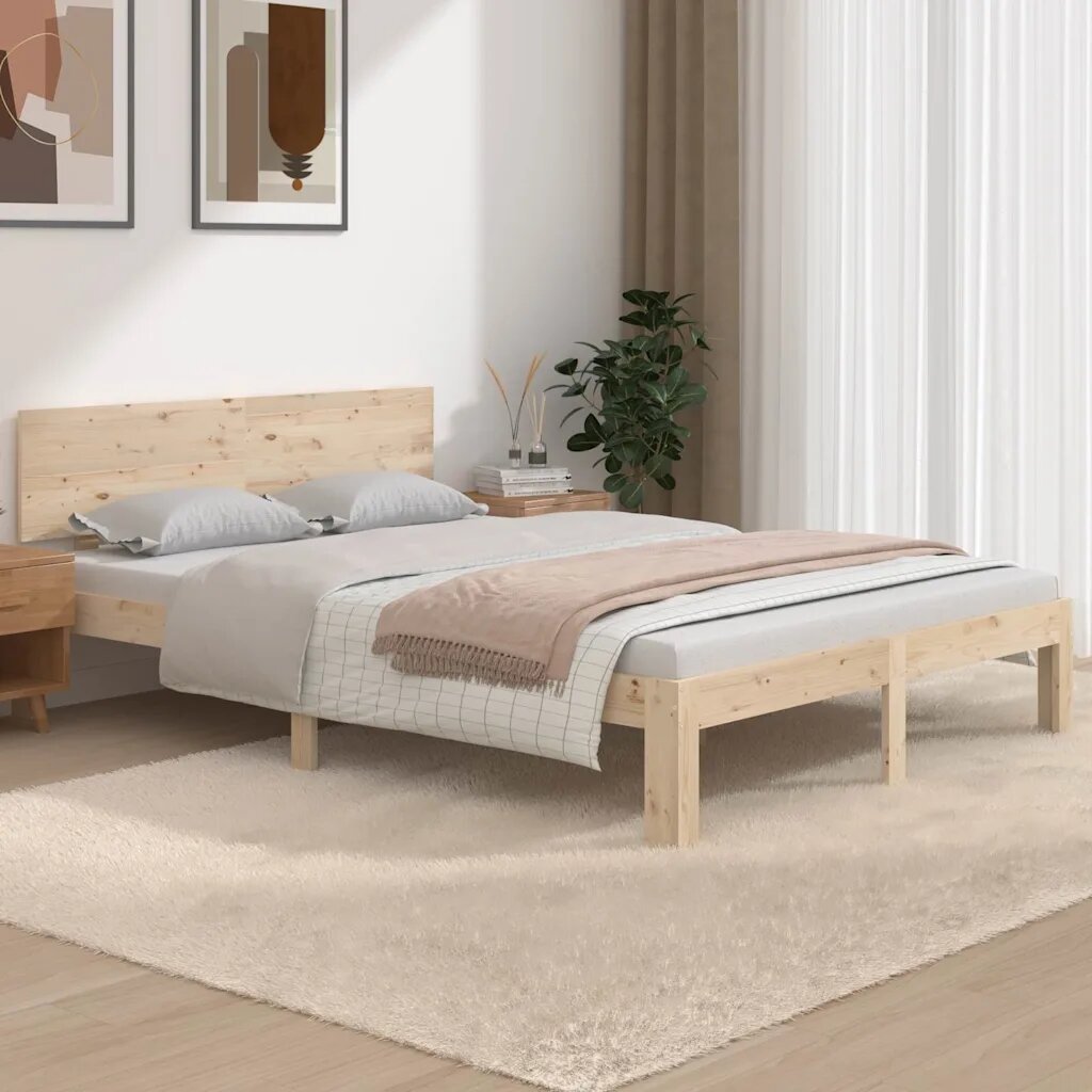 vidaXL Рамка за легло дърво масив 135x190 cм Double