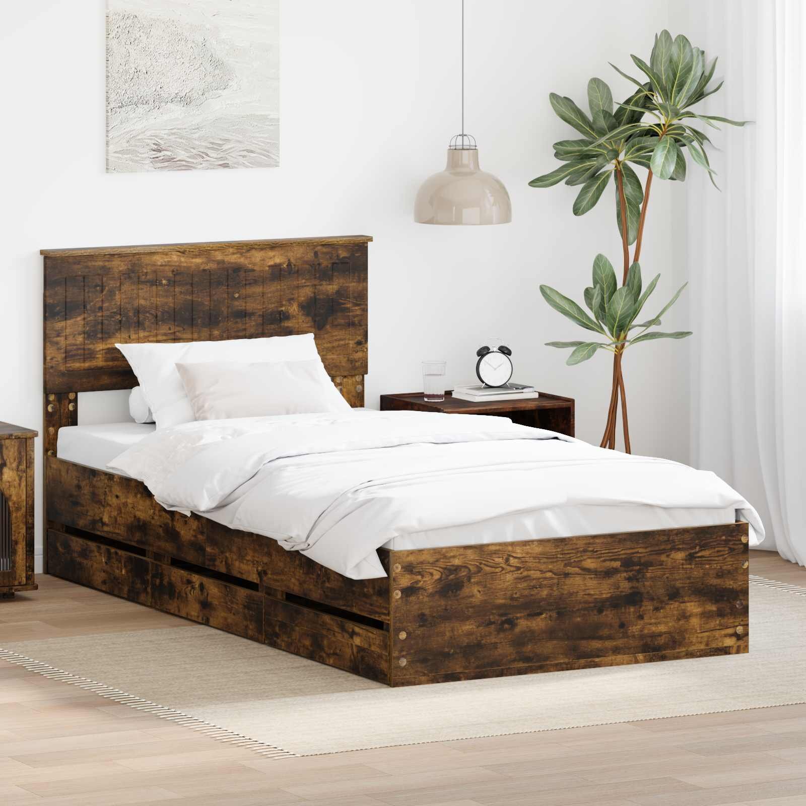 vidaXL Рамка за легло Димян дъб 100 x 200 cm Инженерна дървесина