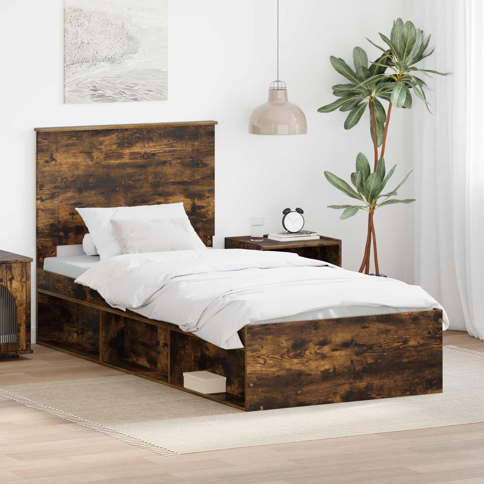 vidaXL Рамка за легло Димян дъб 100 x 200 cm Солидно борово дърво