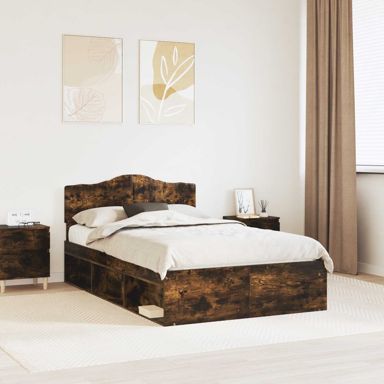 vidaXL Рамка за легло Димян дъб 120 x 200 cm Солидно борово дърво
