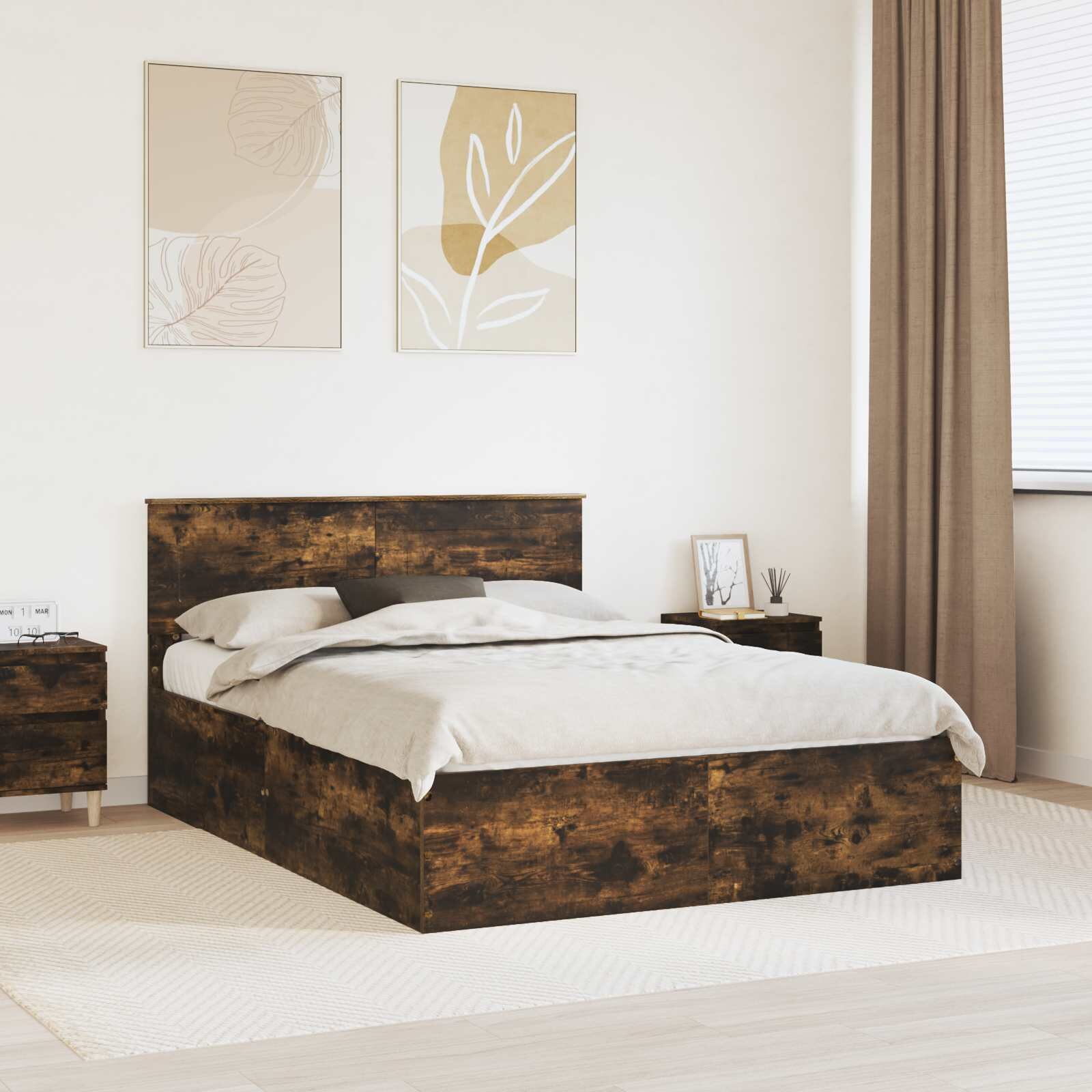 vidaXL Рамка за легло Димян дъб 150 x 200 cm Инженерна дървесина