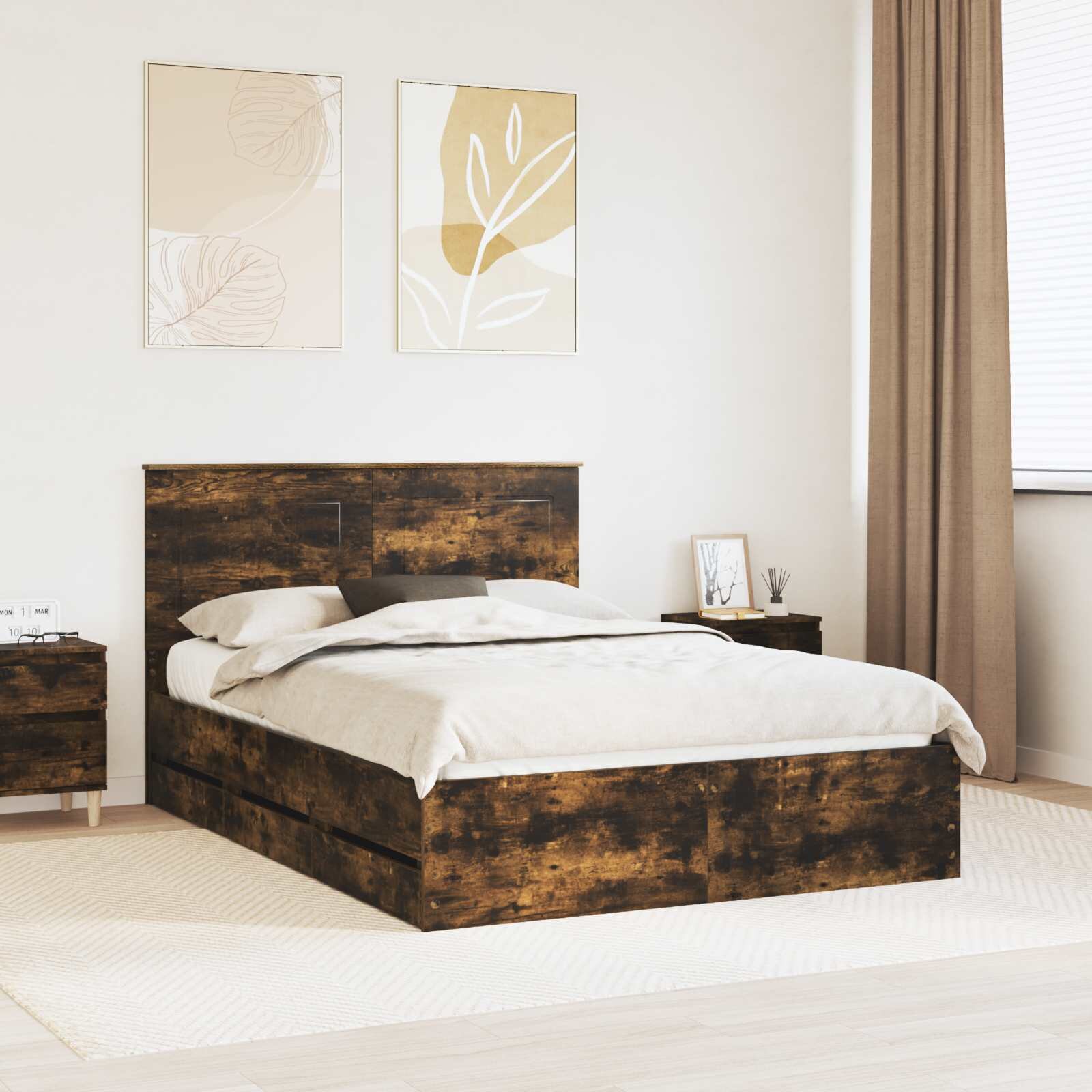 vidaXL Рамка за легло Димян дъб 150 x 200 cm Инженерна дървесина