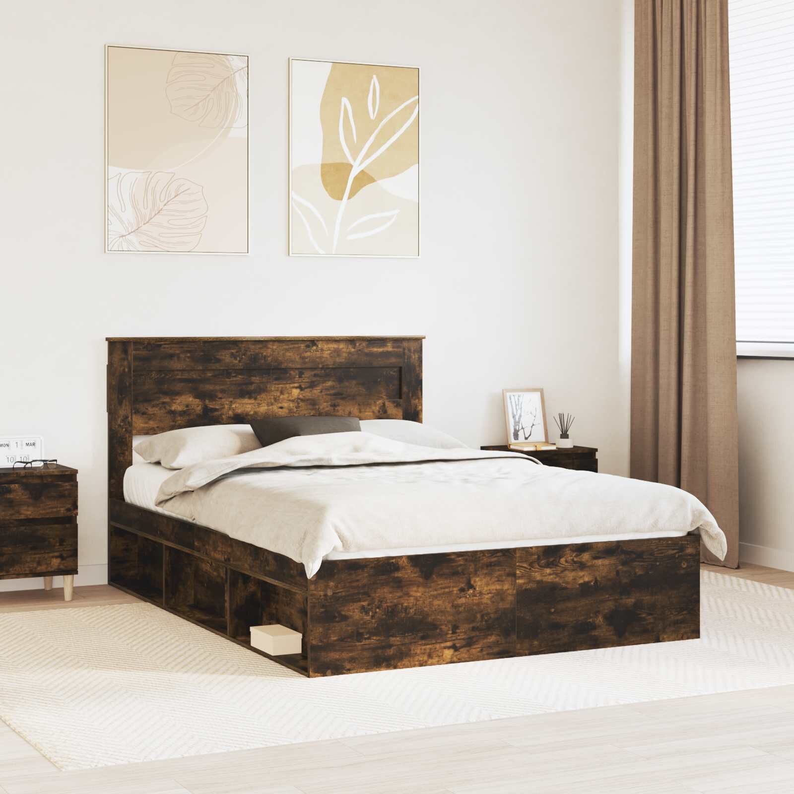 vidaXL Рамка за легло Димян дъб 150 x 200 cm Солидно борово дърво