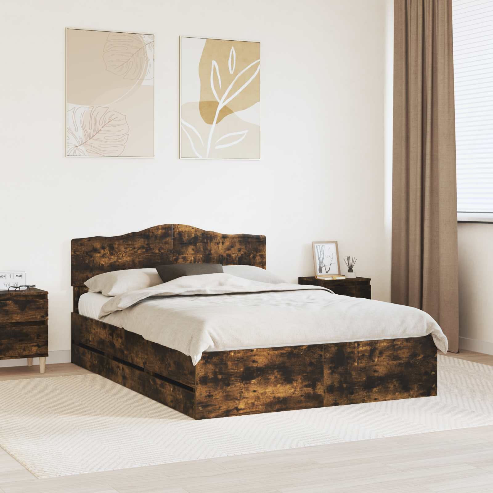 vidaXL Рамка за легло Димян дъб 160 x 200 cm Инженерна дървесина