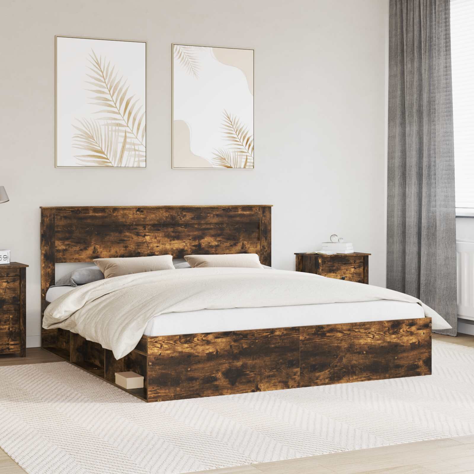 vidaXL Рамка за легло Димян дъб 180 x 200 cm Солидно борово дърво
