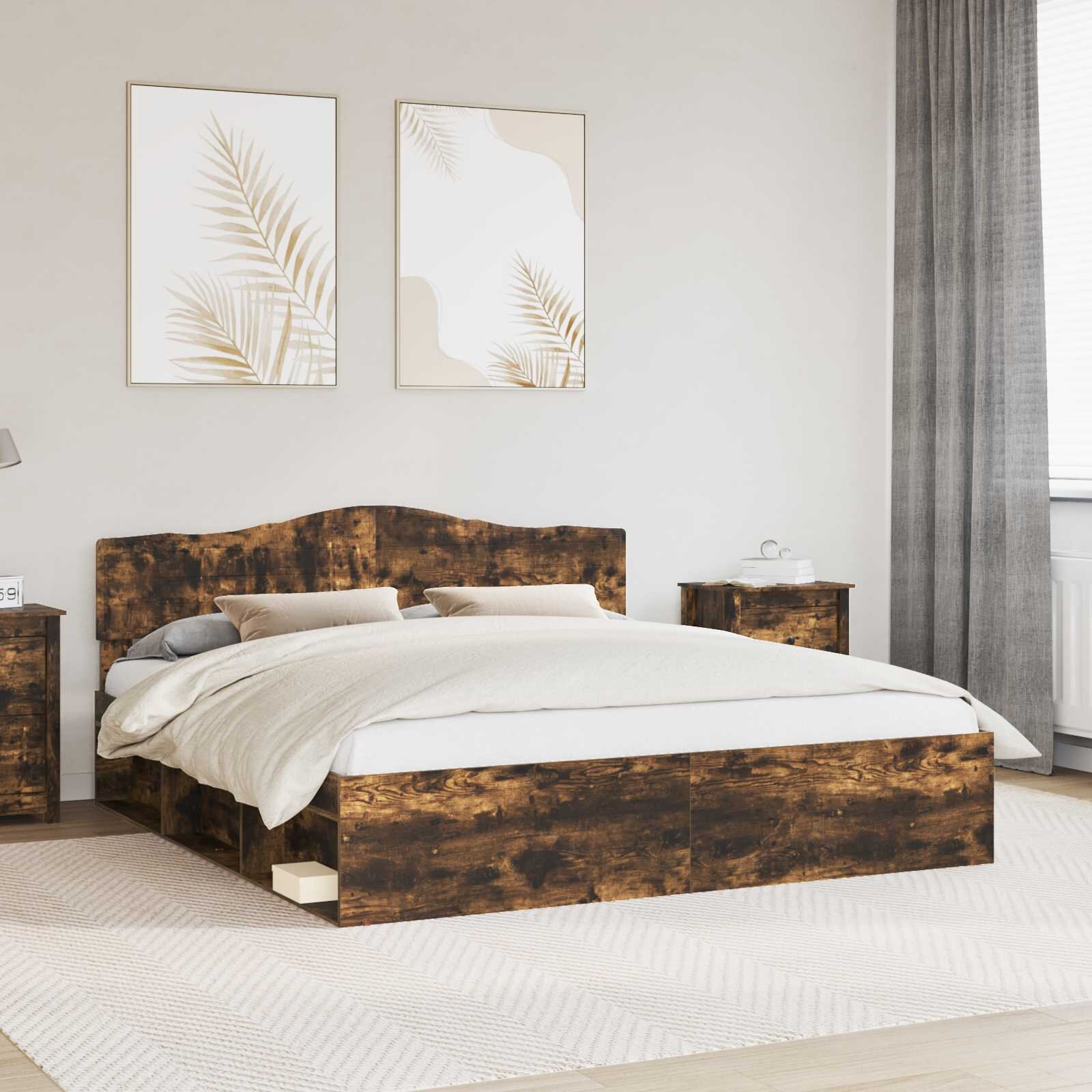 vidaXL Рамка за легло Димян дъб 180 x 200 cm Солидно борово дърво