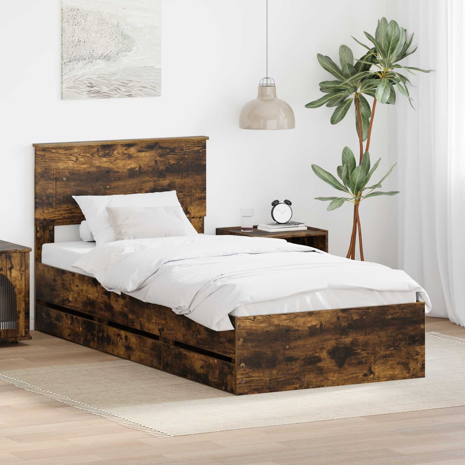vidaXL Рамка за легло Димян дъб 90 x 200 cm Инженерна дървесина