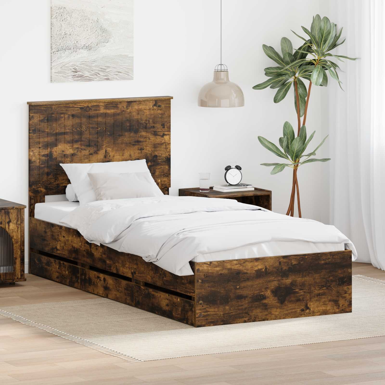 vidaXL Рамка за легло Димян дъб 90 x 200 cm Инженерна дървесина