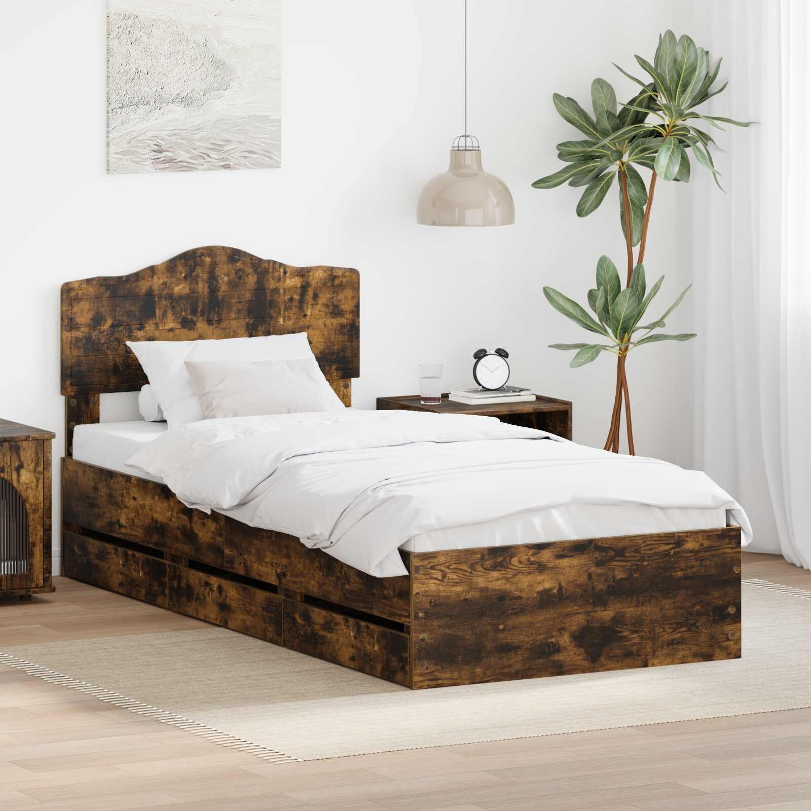 vidaXL Рамка за легло Димян дъб 90 x 200 cm Инженерна дървесина