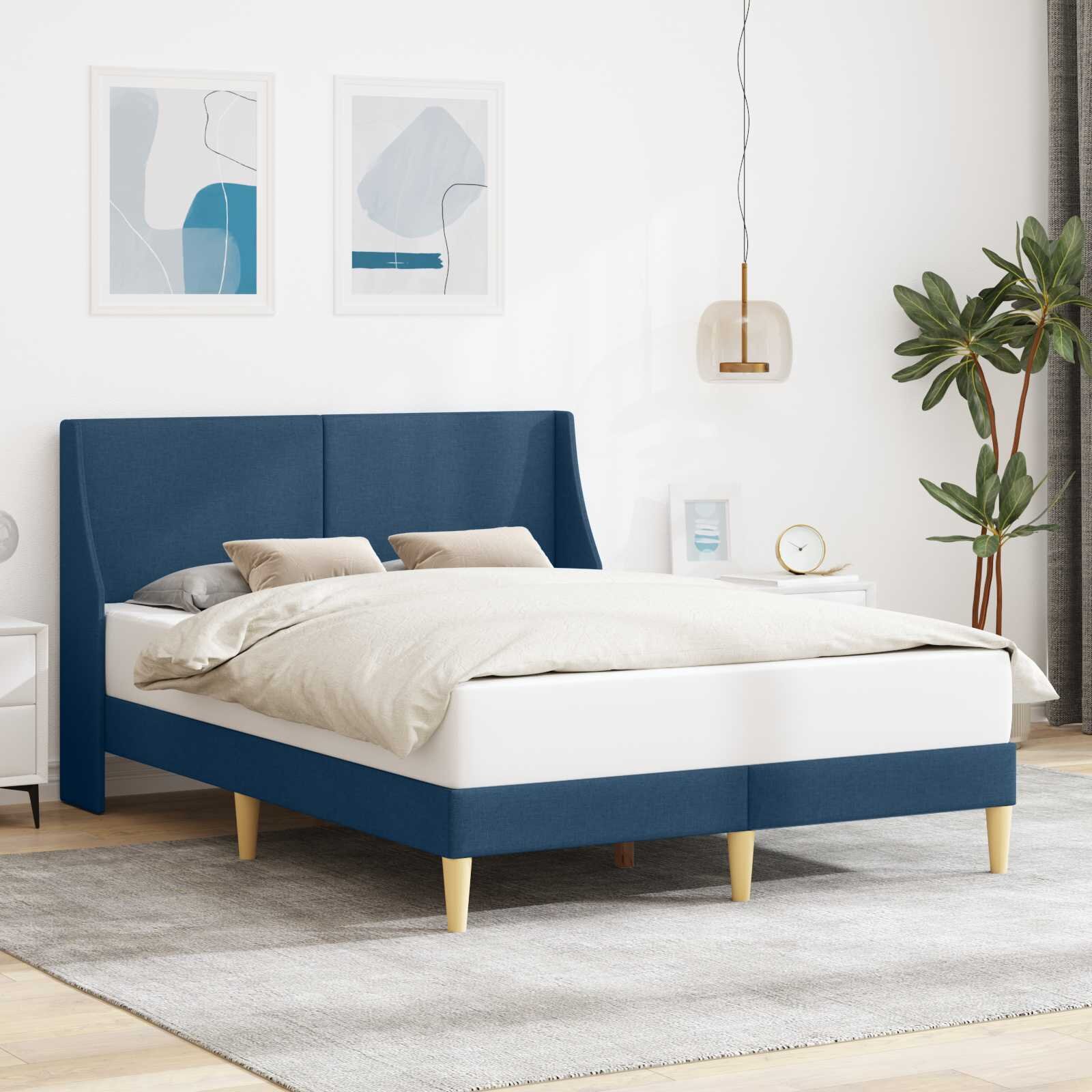 vidaXL Рамка за легло Едноцветен с таблото Синьо 120 x 190 cm текстил