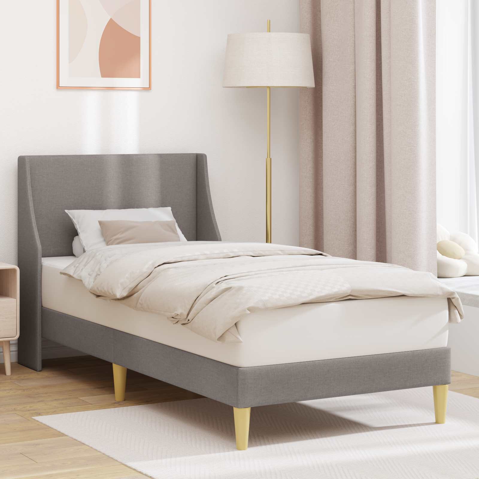 vidaXL Рамка за легло Едноцветен с таблото Таупе 90 x 190 cm текстил