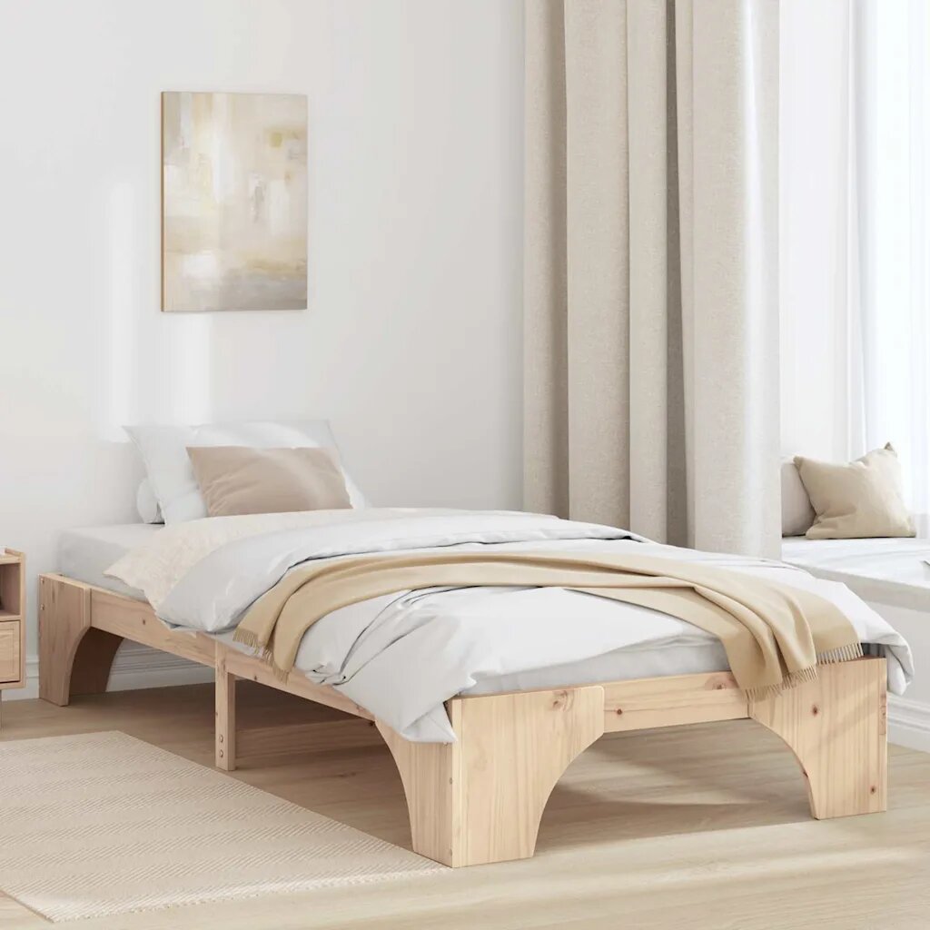 vidaXL Рамка за легло Естествен 100 x 200 cm Солидно борово дърво
