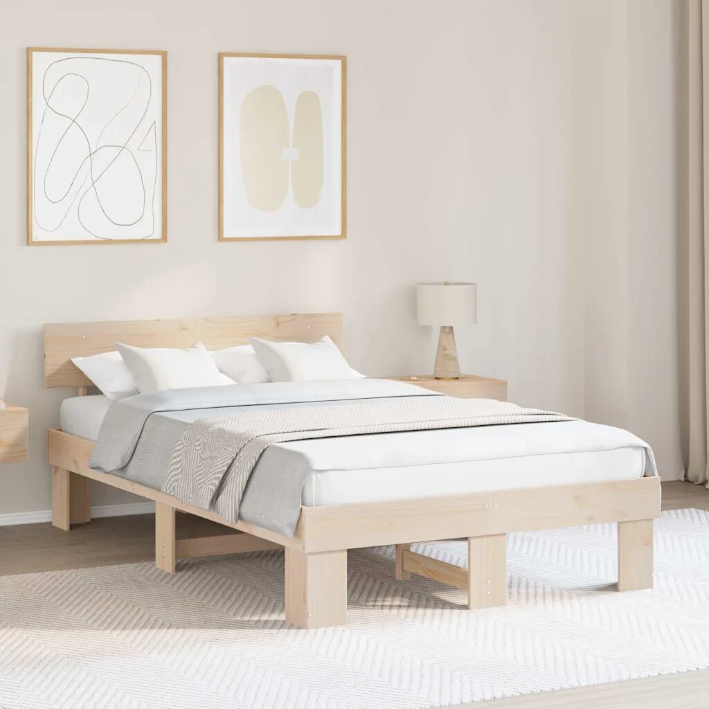 vidaXL Рамка за легло Естествен 140 x 190 cm Солидно борово дърво