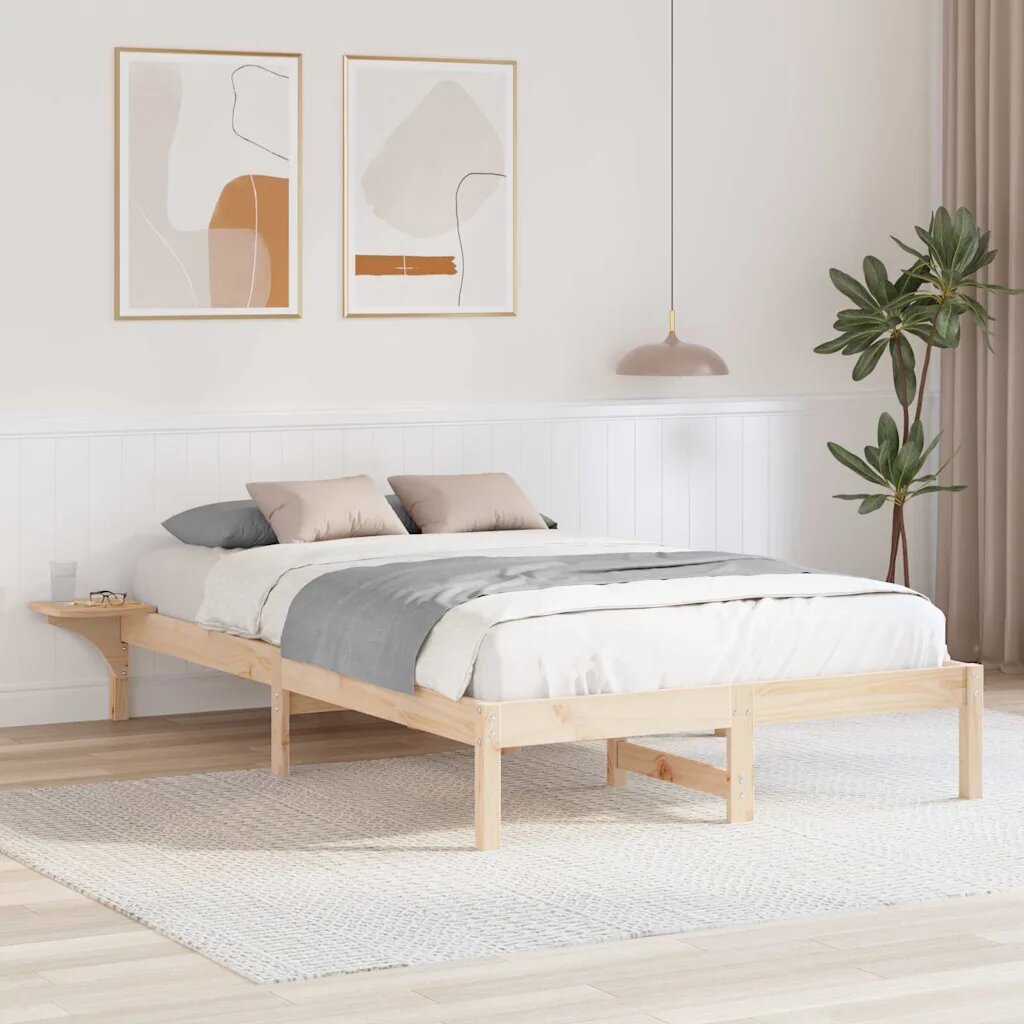 vidaXL Рамка за легло Естествен 140 x 190 cm Солидно борово дърво