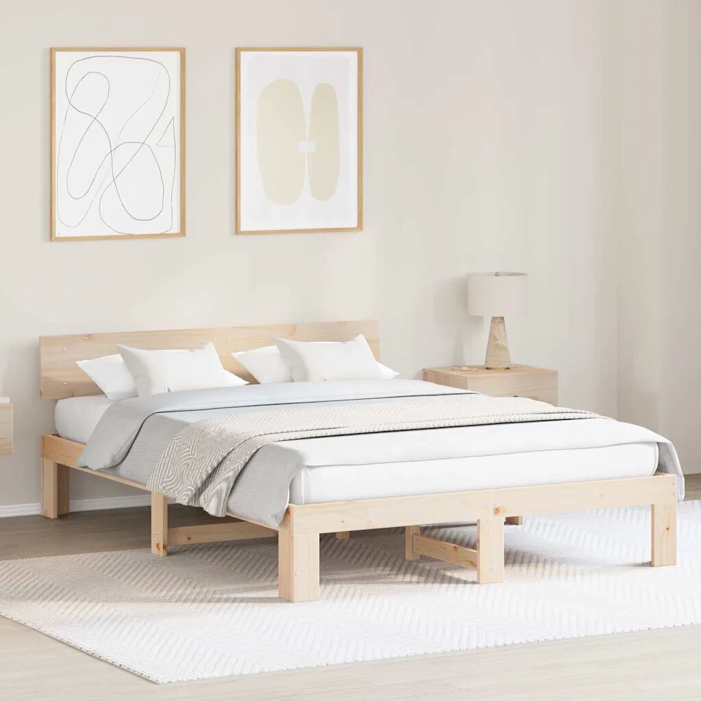 vidaXL Рамка за легло Естествен 140 x 200 cm Солидно борово дърво