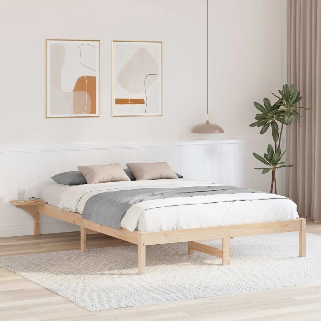 vidaXL Рамка за легло Естествен 140 x 200 cm Солидно борово дърво