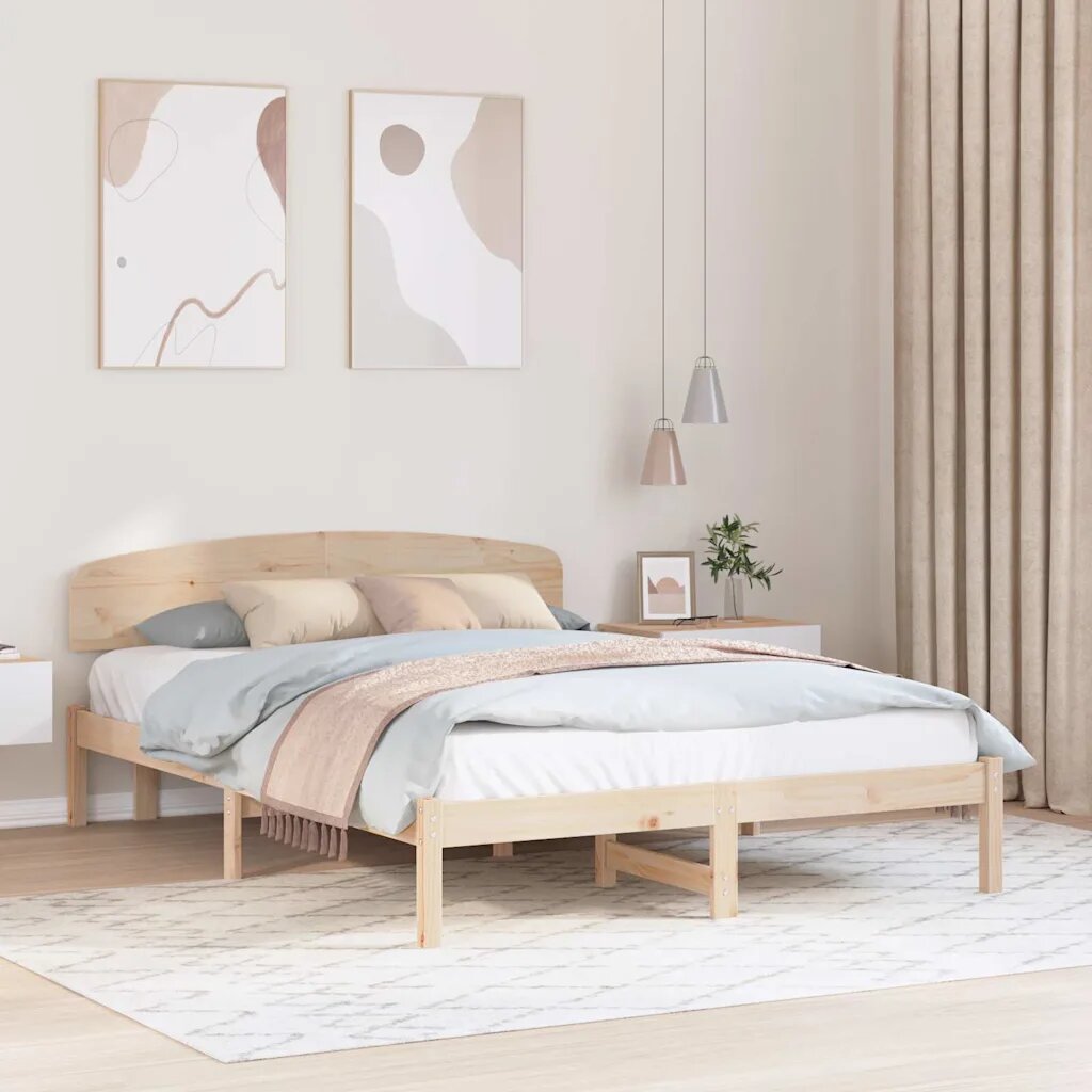vidaXL Рамка за легло Естествен 160 x 200 cm Солидно борово дърво