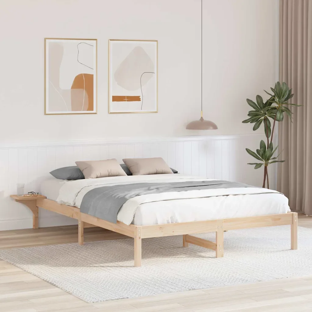 vidaXL Рамка за легло Естествен 160 x 200 cm Солидно борово дърво
