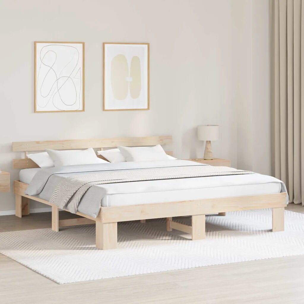 vidaXL Рамка за легло Естествен 180 x 200 cm Солидно борово дърво