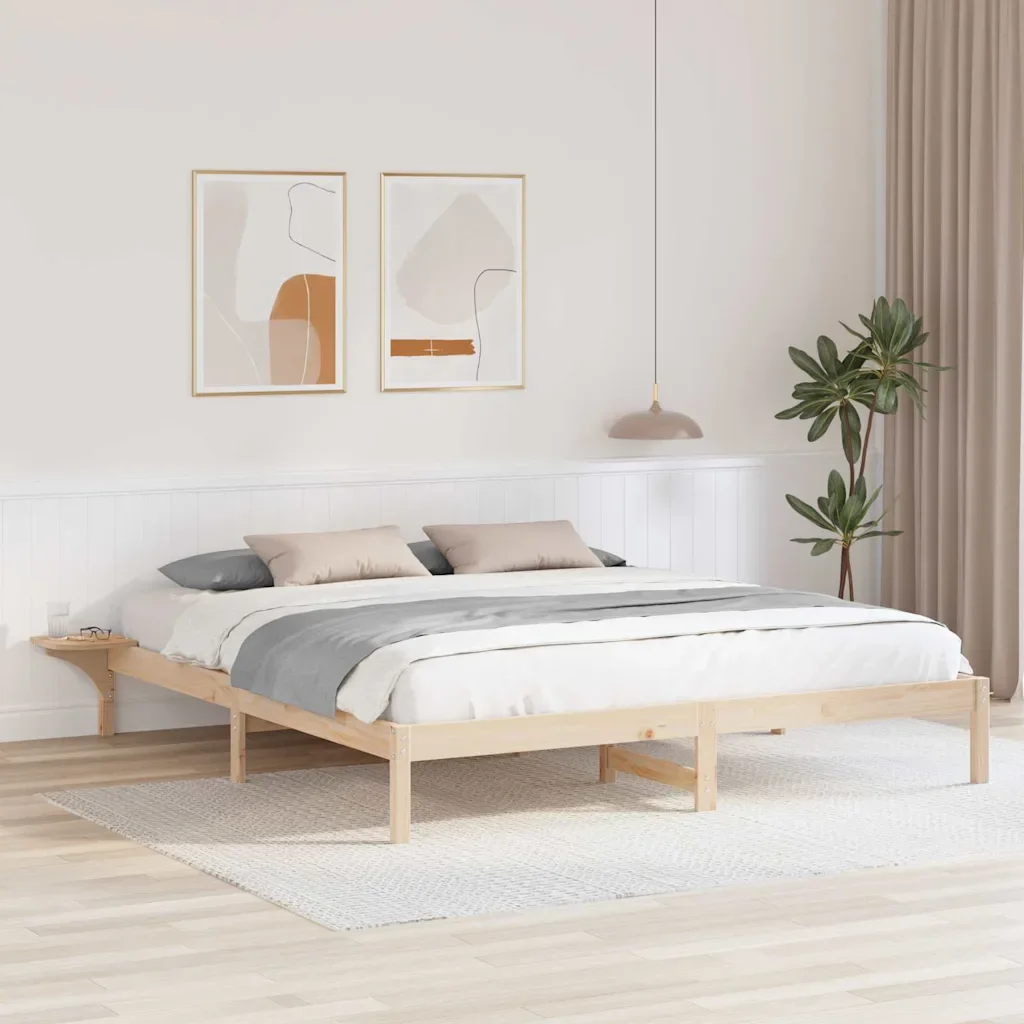 vidaXL Рамка за легло Естествен 180 x 200 cm Солидно борово дърво