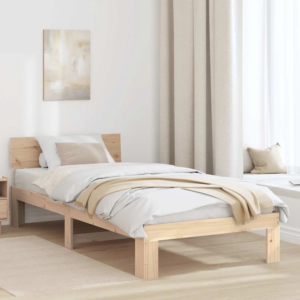 vidaXL Рамка за легло Естествен 90 x 190 cm Солидно борово дърво