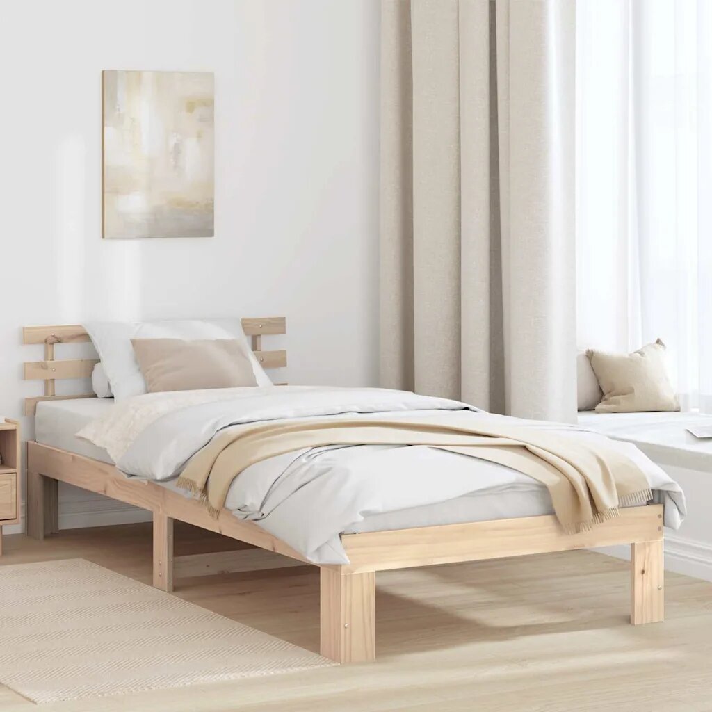 vidaXL Рамка за легло Естествен 90 x 200 cm Солидно борово дърво
