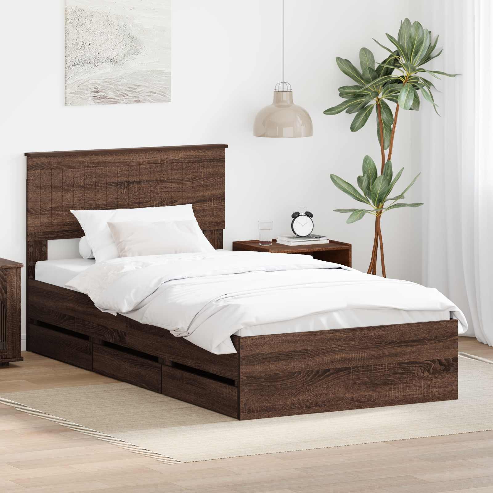 vidaXL Рамка за легло Кафяв дъб 100 x 200 cm Инженерна дървесина